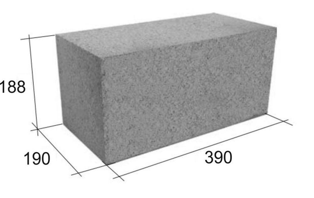 Блок бетонный полнотелый КСР-ПР 390х190х188 мм М300