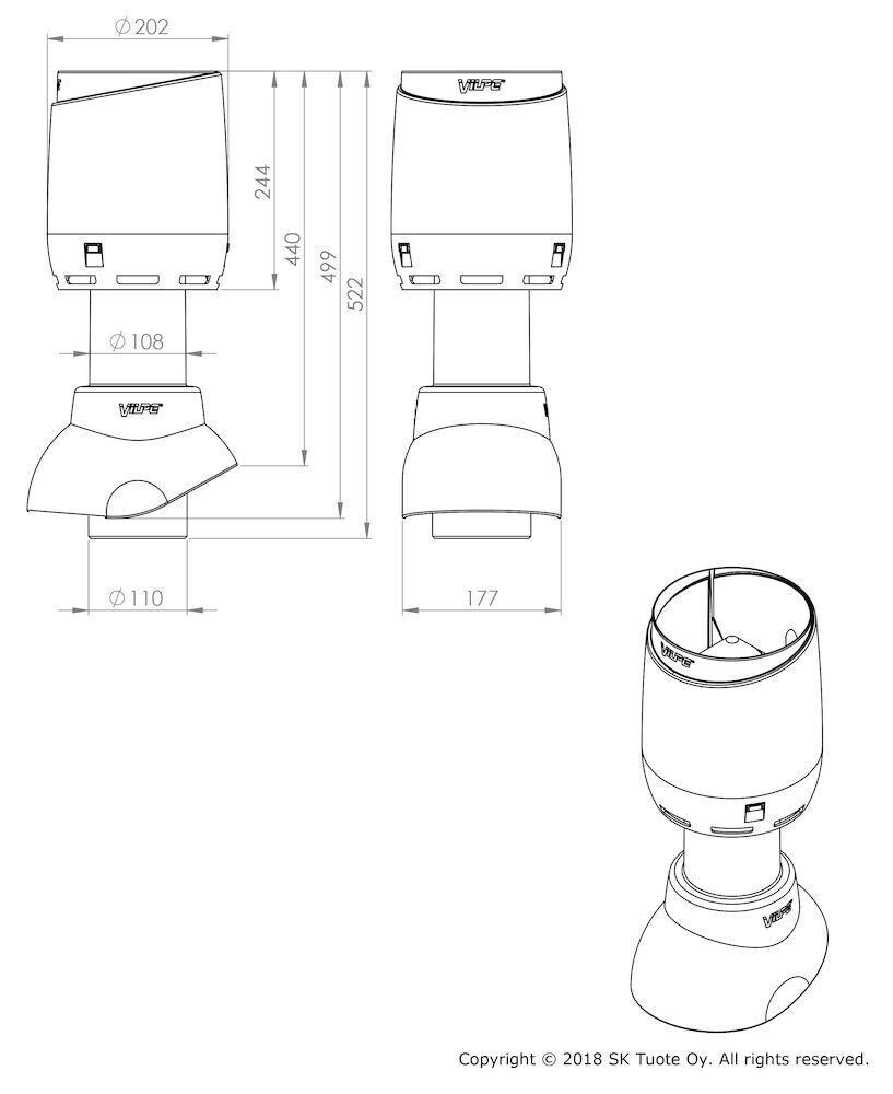 Вентиляционный выход канализации VILPE 110/Н/300 FLOW 8