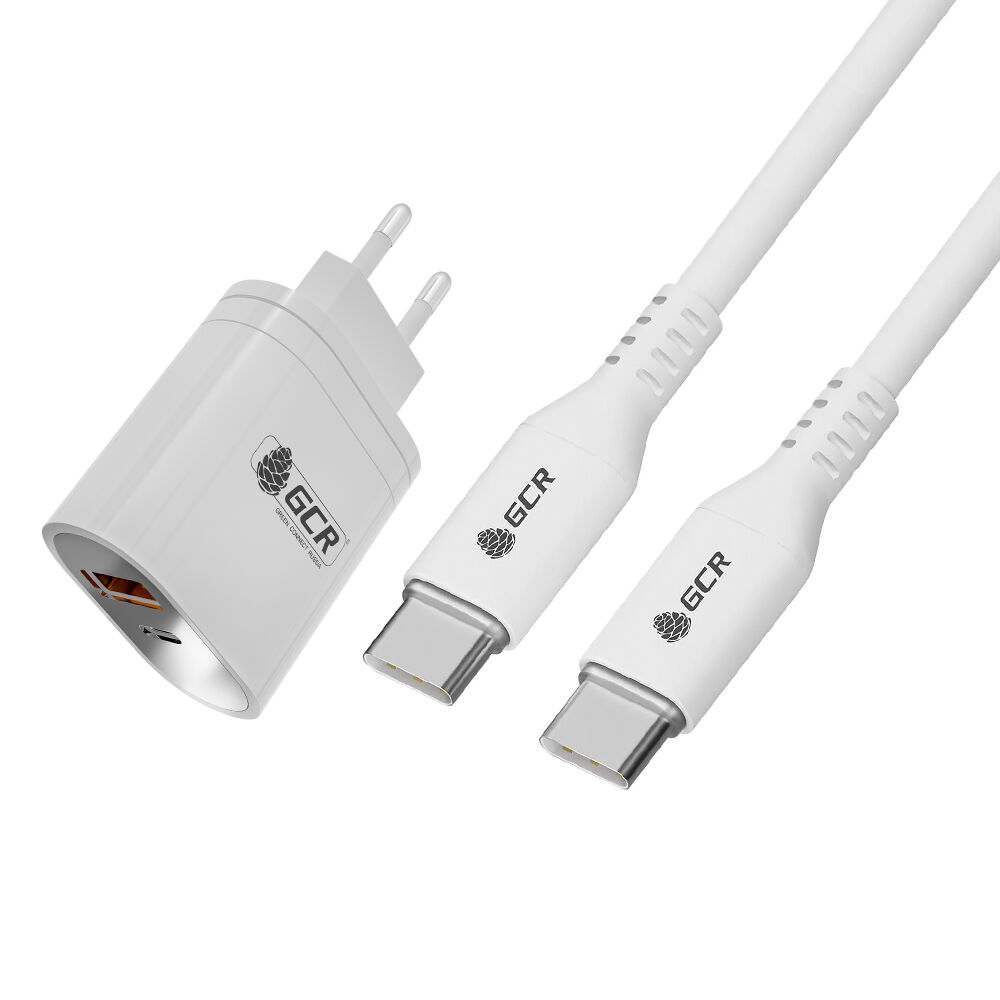 Комплект СЗУ на 2 USB порта TypeA и TypeC для быстрой зарядки + кабель Type C-C 18W PD для зарядки Apple MacBook Air Hua