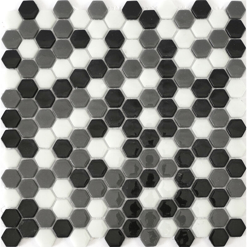 Мозаика стеклянная STP-BK005-HEX NATURAL черный, белый, серый, поверхность глянцевая Steppa