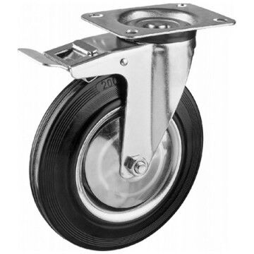 Промышленные поворотные колеса SCB 80 с тормозом (черная резина, роликоподшипник)