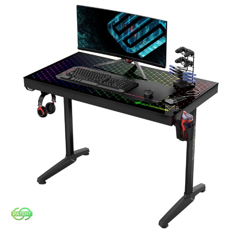 Стол для компьютера (для геймеров) EUREKA со стеклянной столешницей и RGB-подсветкой GTG-I43