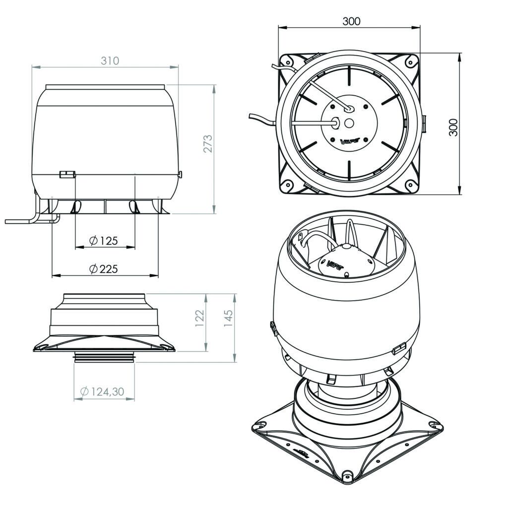 Кровельный вентилятор VILPE EСo190S с основанием 300х300 мм 5