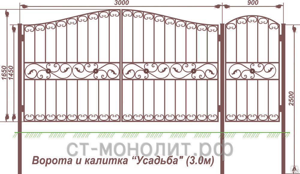 Распашные ворота с калиткой рисунок