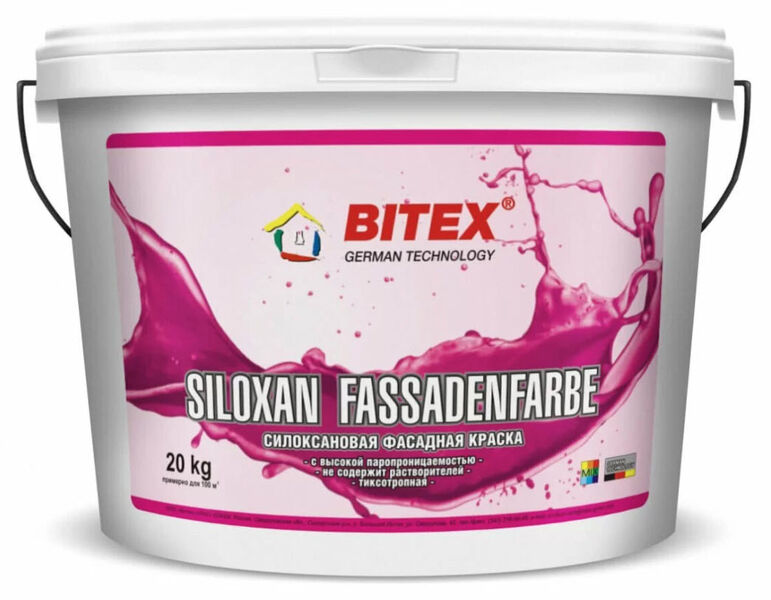 Краска силикатно-силиконовая Bitex Siloxan Fassadenfarbe, 20 кг, фасадная, белая