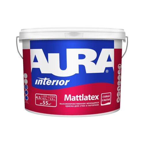 Краска водно-дисперсионная моющаяся для стен/потолков AURA MATTLATEX 4,5 л