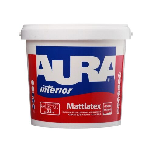 Краска водно-дисперсионная моющаяся для стен/потолков AURA MATTLATEX 2,7 л