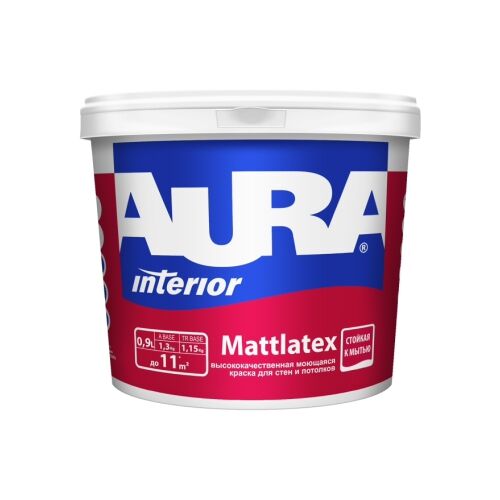 Краска водно-дисперсионная моющаяся для стен/потолков AURA MATTLATEX 0,9 л