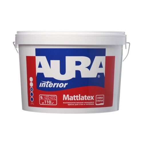 Краска водно-дисперсионная моющаяся для стен/потолков AURA MATTLATEX 9 л