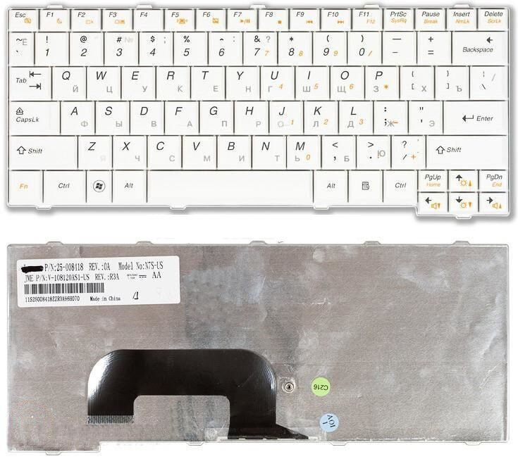 Клавиатура для ноутбука Lenovo S12 белая p/n: 25-008393, 25-008399, 25008393, 25008399