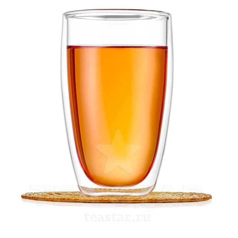 Стеклянный стакан с двойными стенками "Ландыш", 450 мл (Кружки, стаканы двойные из стекла. Необжигающие чашки и пиалы.)