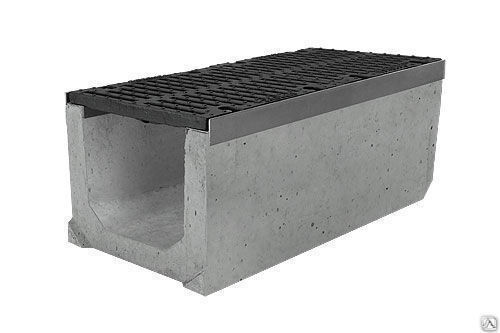 Лоток водоотводный бетонный DN100 с чугунной решеткой