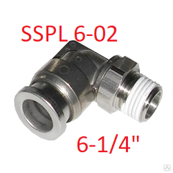 Пневмофитинг из нержавеющей стали угловой поворотный 6-R1/4" SSPL 6-02 (X6520 6-1/4)