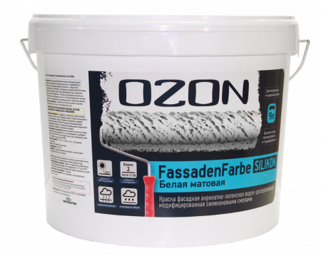 Краска для стен акриловая белая Ozon 2,7 л фасадная Fassadenfarbe Silikon ВД-АК-115А (-10) -4,2 А для работ при -10°С