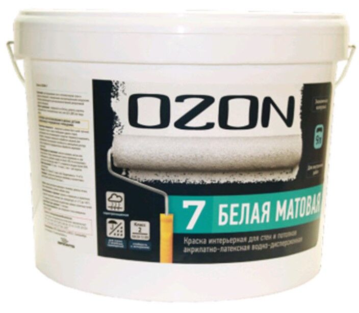 Краска для стен акрилатно-латексная белая Ozon-7 0,9 л интерьерная матовая ВД-АК-233А-1,3 А обычная