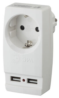 Тревел-адаптер 220В 2*USB 2100mA, з/к, белый
