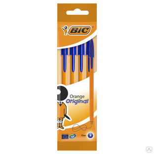 Ручки шариковые BIC "Orange Original Fine", НАБОР 4 шт., СИНИЕ, узел 0,8 мм, линия письма 0,3 мм, пакет, 8308521 