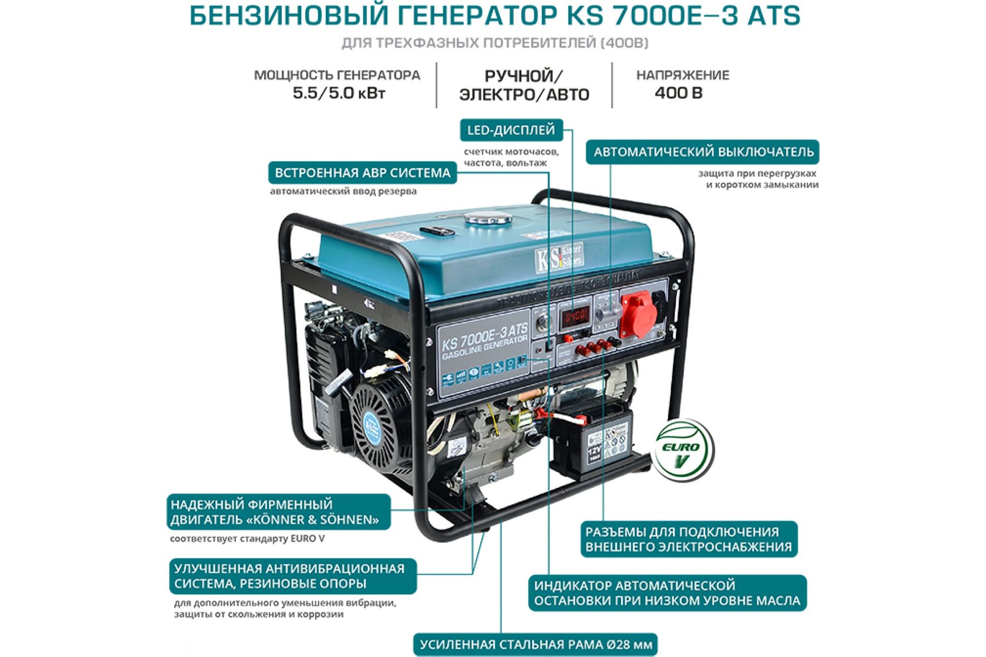 Бензиновый генератор Konner&Sohnen KS 7000E-3 ATS 6