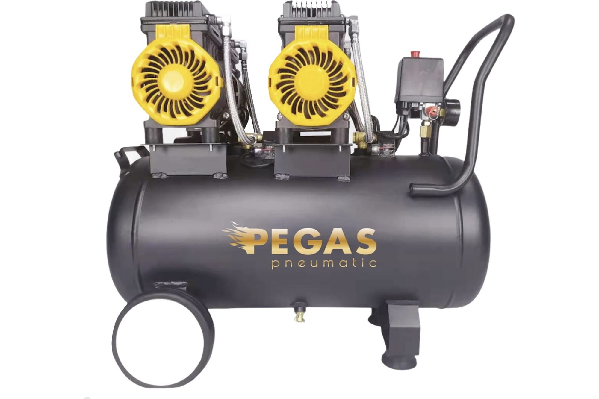 Бесшумный безмасляный компрессор Pegas pneumatic PG-2800х2 проф серия 2.8 кВт, 365 л/мин,50л 6621