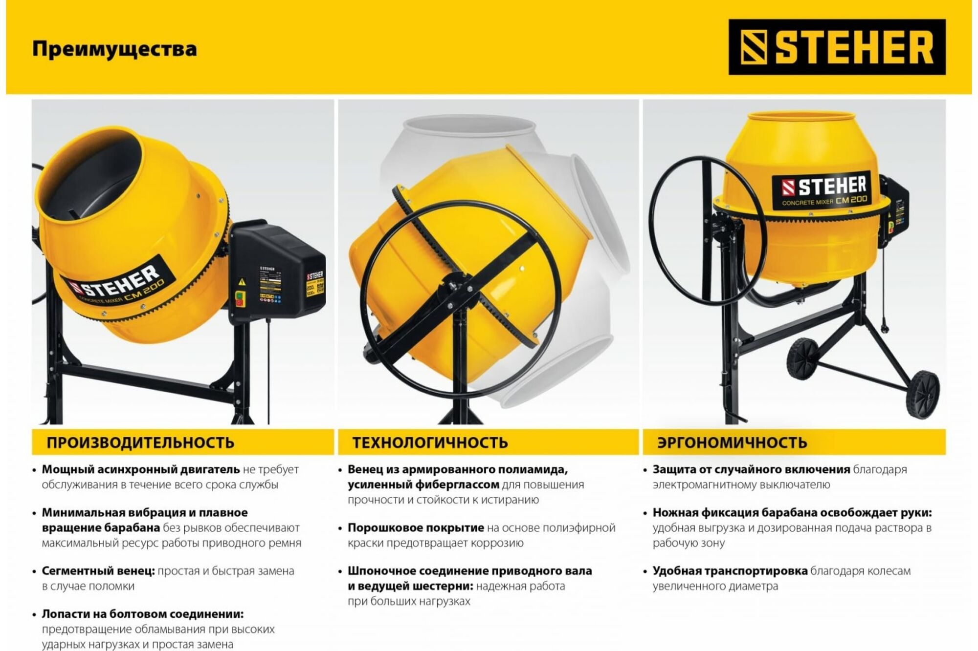 Бетономешалка STEHER 180 л CM-180, цена в Екатеринбурге от компании  ГЛОБАЛСТРОЙРТИ