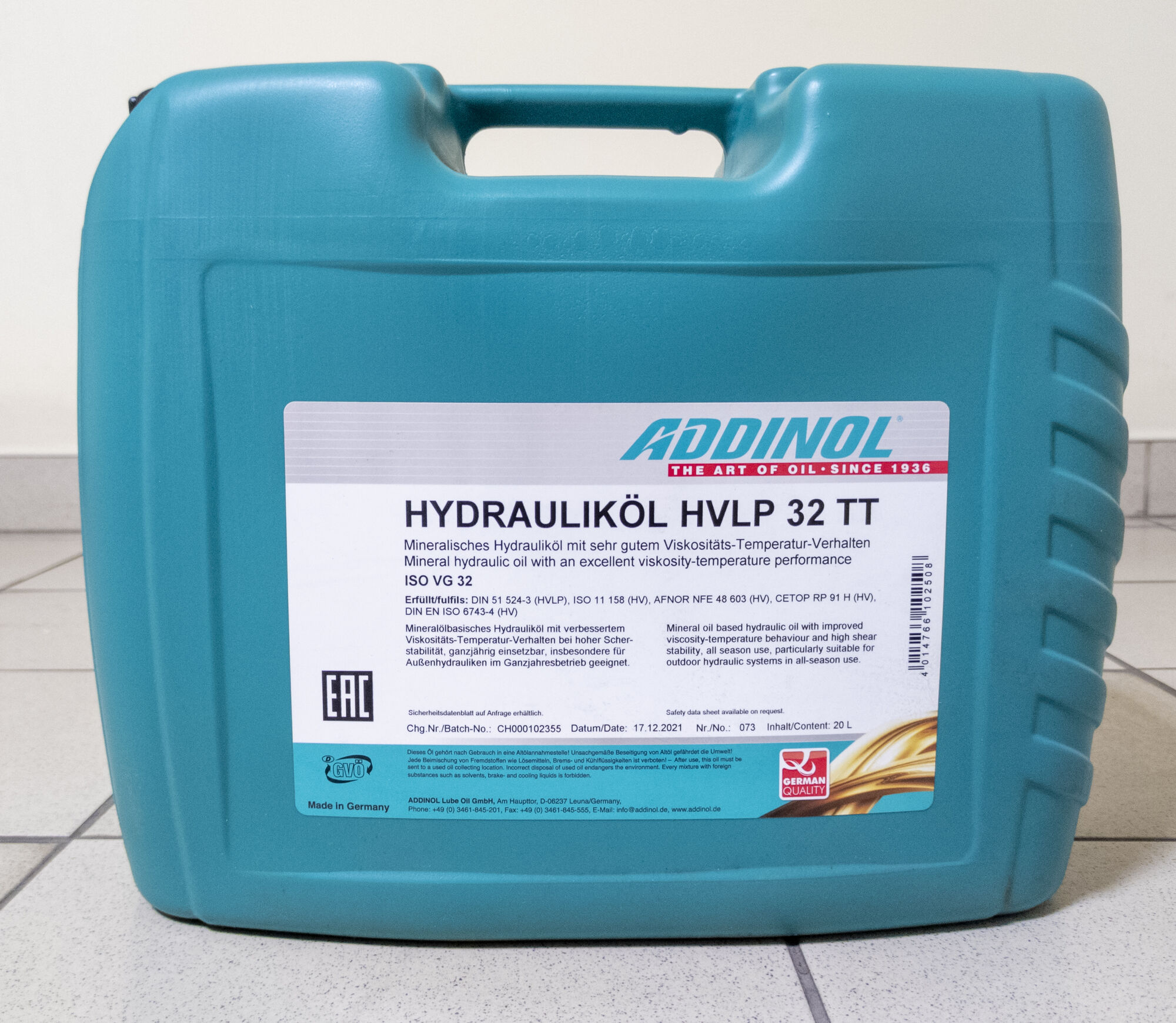 Масло для гидравлических и пневматических систем ADDINOL Hydraulikol HVLP 32 ТТ 20 л.
