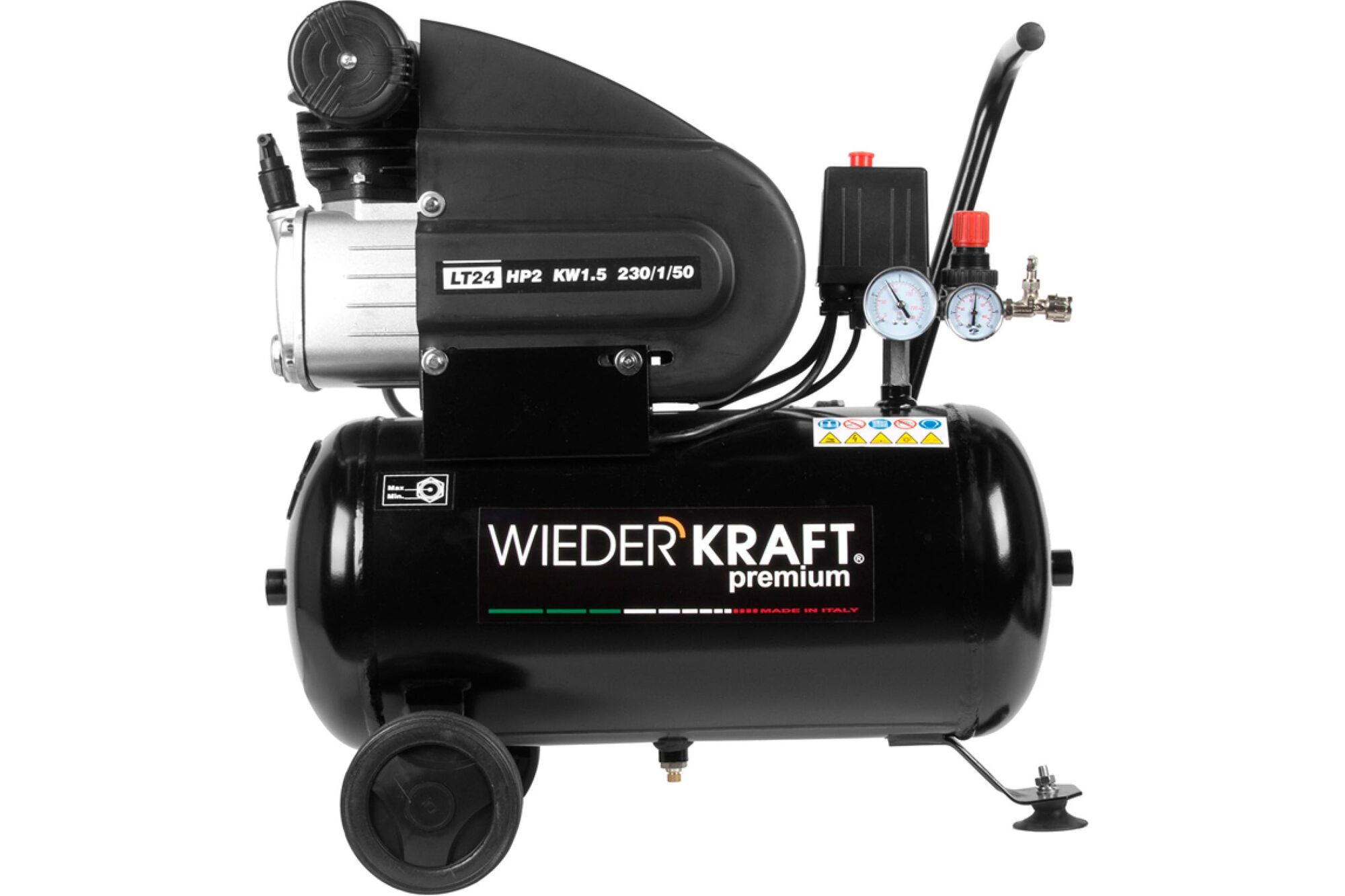 Масляный поршневой компрессор с прямым приводом WIEDERKRAFT 225 л/мин, 24 л, WDK-90225 WiederKraft