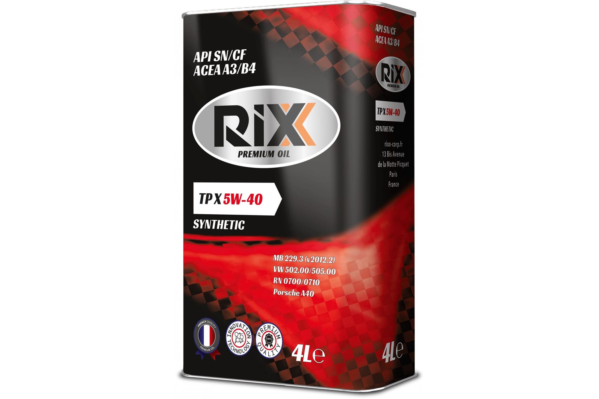 Моторное масло RIXX синт TP X 5W-40 SN/CF 4 л новая банка RX0007TPX