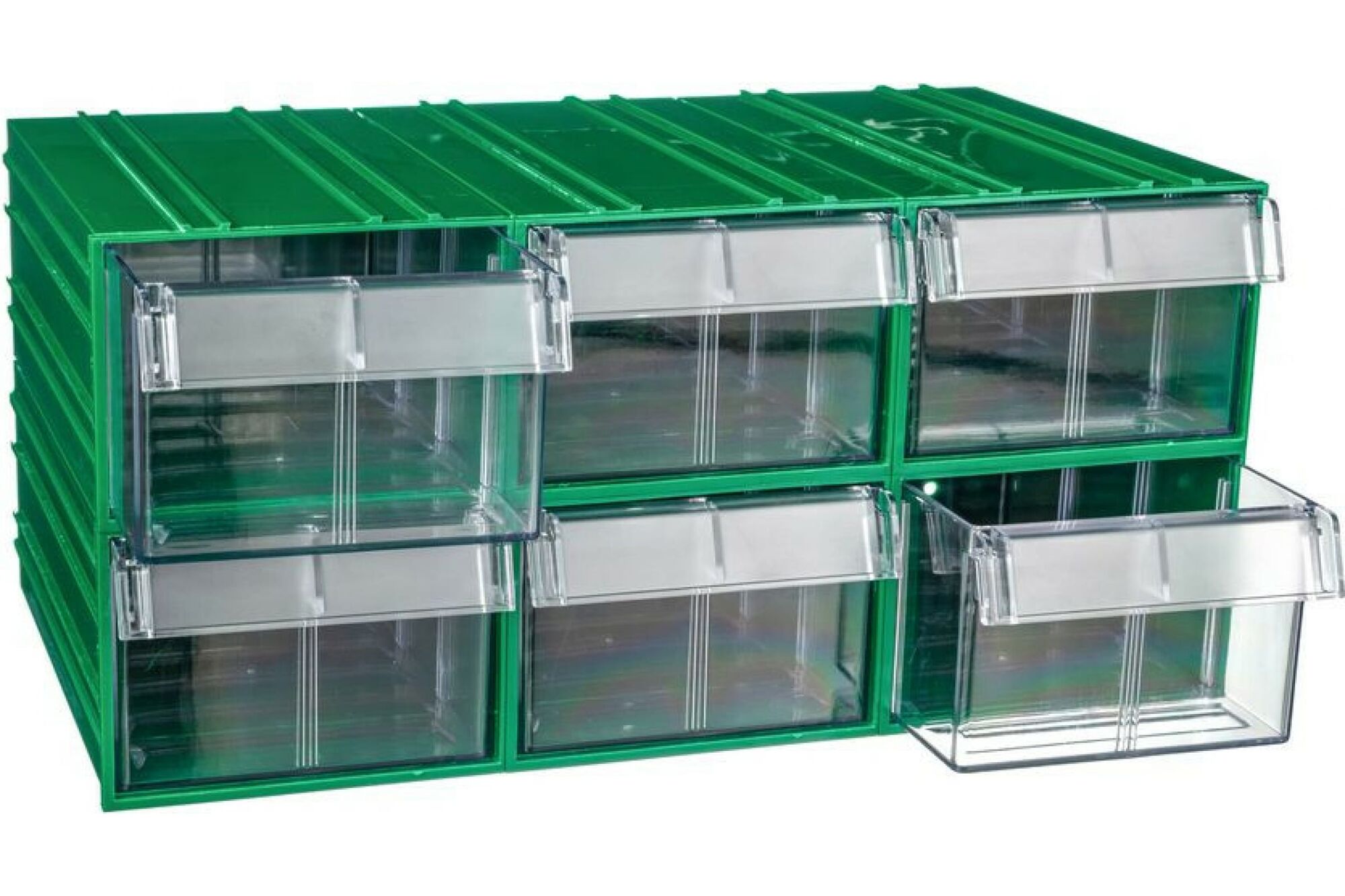 Пластиковый короб СТЕЛЛА-ТЕХНИК 140x250x100 мм, комплект 6 штук C-2-К6-зеленый-прозрачный